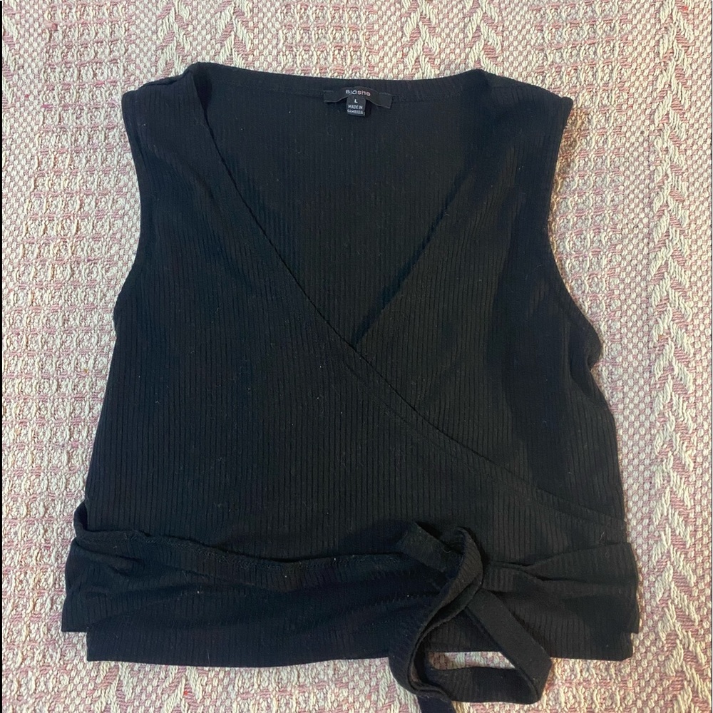 Black Crop Wrap Top
